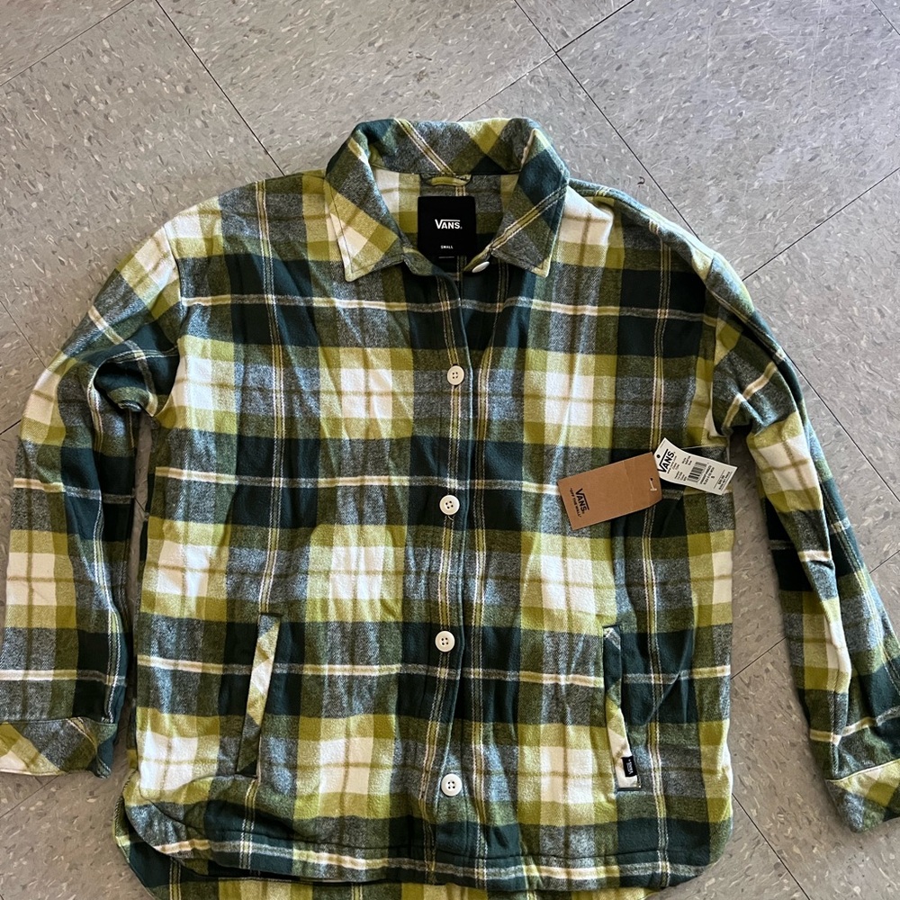 Vans Green Plaid Button-Up Shirtvans flannel jacket s